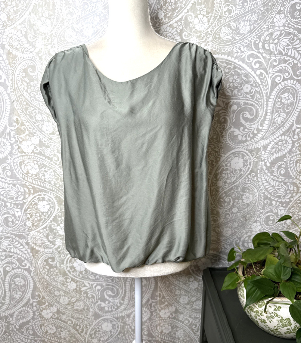 By Anthropologie Size XL Bubble Blouse Top Shirt Cap Sleeve Silky Green
